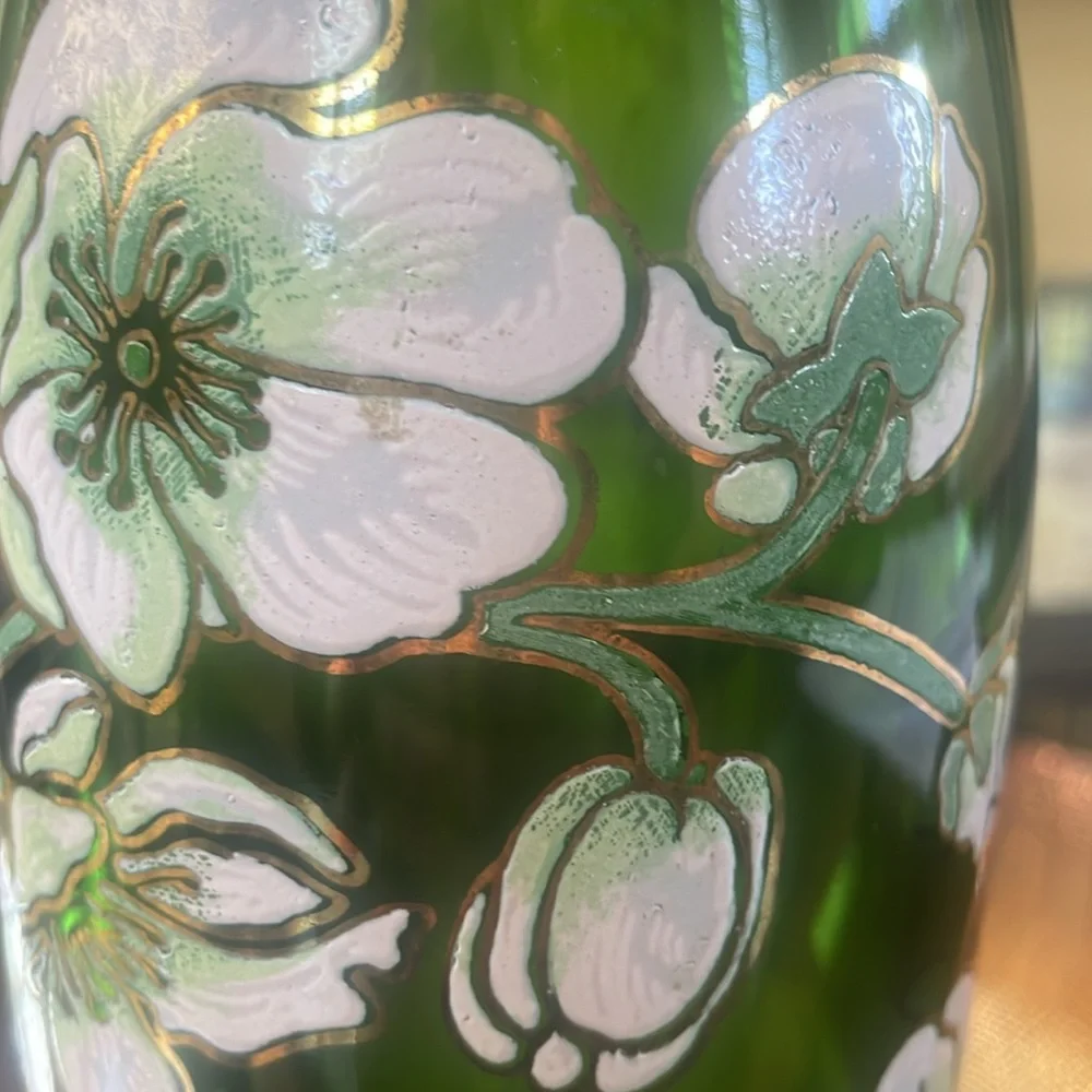 Perrier-Jouët Empty Champagne Bottle with Hand Painted Floral Glasses